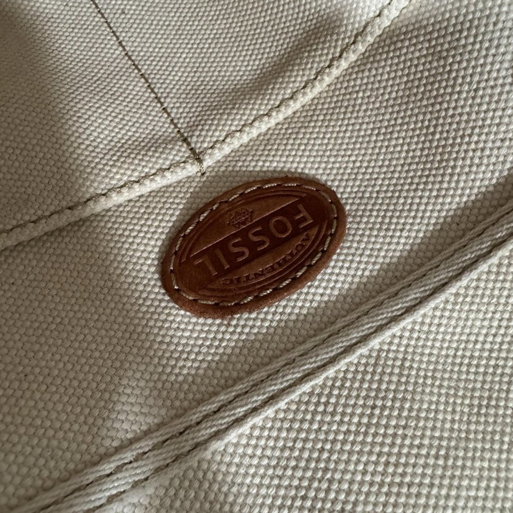 FOSSIL Austin Shoppper Off White Black Cotton Canvas Tote‎ Shopper Canvas Bag - Picture 8 of 12